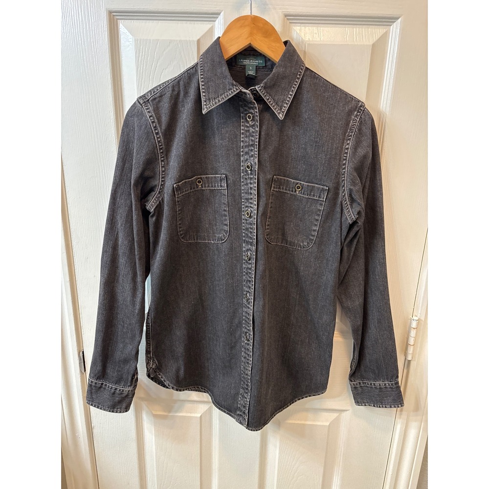 Vintage Lauren Jeans Co Ralph Lauren Washed Black Denim Work Shirt S